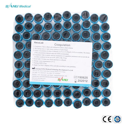 Ống nghiệm đông máu thủy tinh hàng đầu CE ISO Blue với phụ gia 3,2% natri Citrate